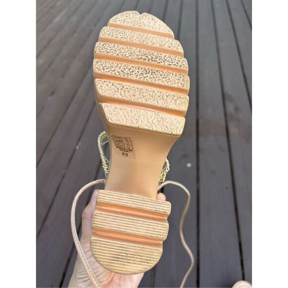 HEAVENLY PLATFORM Y2K HIGH HEEL SEXY SELF TIE SANDALS. BEIGE COLOR SIZE 8.5. New - Picture 11 of 13